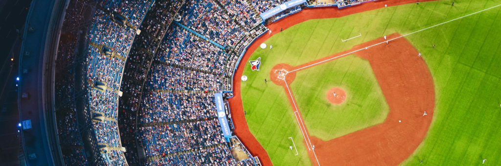 Ariel view of a baseball field.
